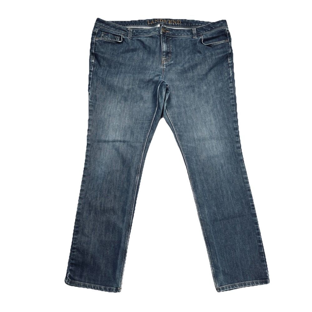 Lands End Slim Straight Jeans Plus 18 Blue Mid Rise Denim Womens Measure 40 X 28